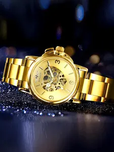 1pc Fashion Luxury Skeleton Automatic Mechanical Watch for Women Luminous Hands Gold Stainless Steel Strap Business Elegant Ladies Watches Top Brand Luxury Wristwatches