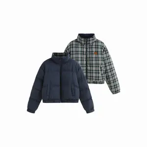 Cider Reversible Cotton-blend Stand Collar Tartan Zip Through Puffer
