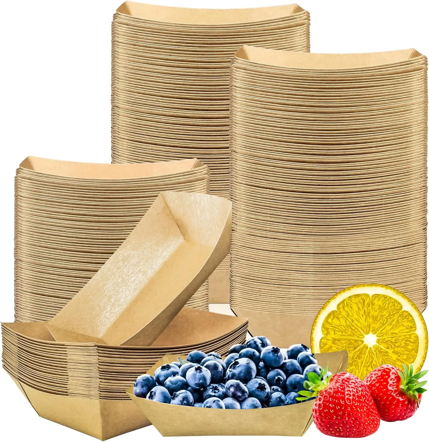 200 Pack Small Paper Food Trays, 0.25 Lb Disposable Kraft Food Boats, Brown, Take Out Food Serving Trays, Grease Resistant Food Boat for Party Snacks Hot Dogs Tacos, 4.1 x 2.5 Inch (Brown)