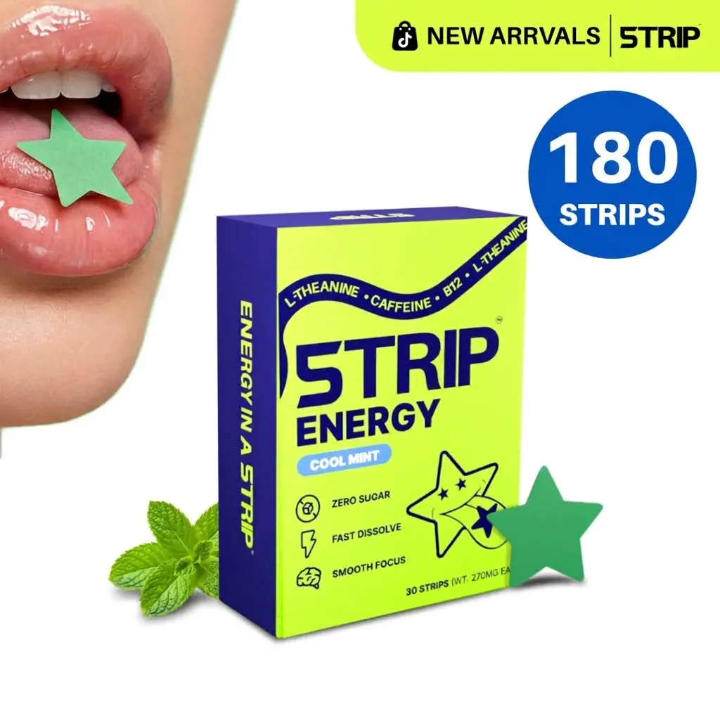 5TRIP Energy Strips (180 Count) - 50mg Smart Caffeine, 50mg L-Theanine, Vitamin B12, Vegan, Sugar-Free, Fast-Acting, Pocket-Sized, No Crash, Smooth Sports & Energy Drink Supplements, Energy Supplements