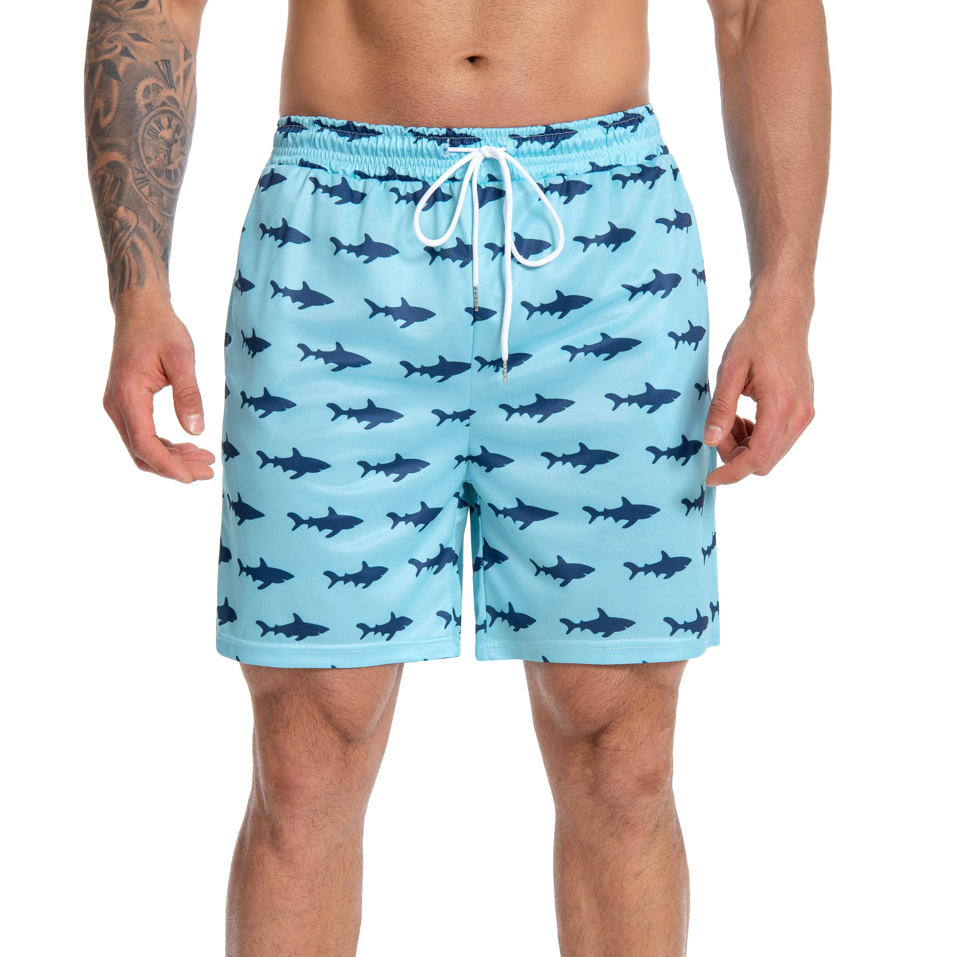 JUNBAOSS Men's Light Blue Shark Print Swim Trunks with Pockets Quick Dry Beach  Sports Shorts Casual Swimwear Bathing Summer Board Shorts for Swimming Surfing Bathing Suits,summerwins Swim Bottoms 2026 fashion