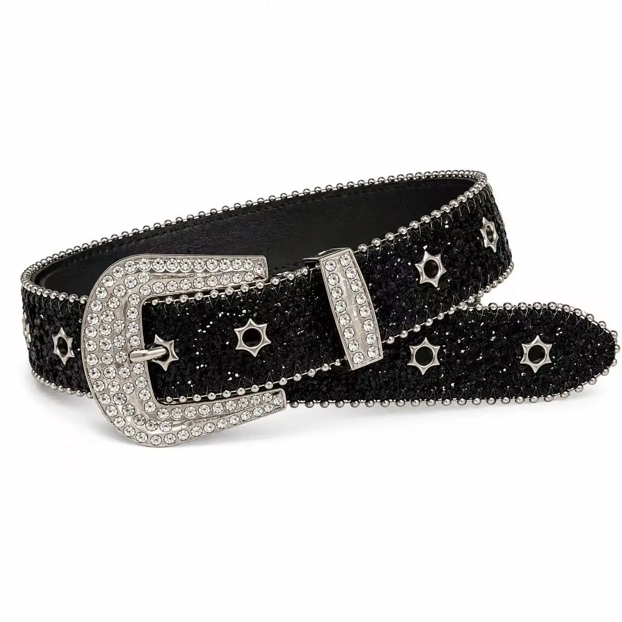 Unisex Western Bling Studded Rhinestone Diamond Waist Belt with Decorative Buckle - Durable Belts for Jeans Pants, Cowgirl Cowboy Fashion Accessory
