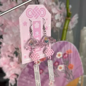 Mizumori.shop Pink Furin Wind Chime Earring Japanese Design Handmade Stainless Steel Hook No Tarnish Summer Accessory 304 Stainless Steel Jump Rings Eye Pins