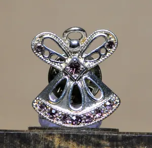 Stunning Silver Toned Amethyst Guardian Angel Lapel Pin - DM Signed Pin - Vintage Silver Angelic Pin