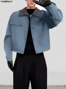 INCERUN Men's Fashion Casual Solid Color Lapel Jacket Coats, Perfect for Autumn Winter Daily Wear, Stylish and Comfortable Outerwear