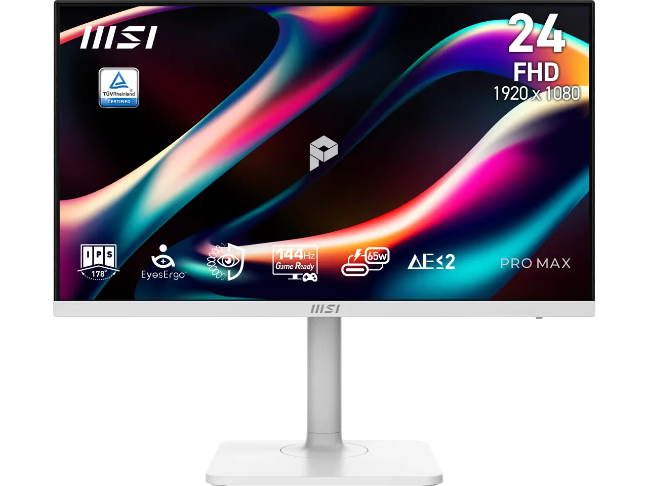 MSI 24 inch Full HD 144Hz IPS AMD FreeSync 1ms USB-C White Computer Monitor with Height Adjustable, Swivel, Pivot & Tilt Stand for both work & Gaming PRO MAX 241PHW E14