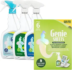 Genie Sheets All Purpose, Glass, & Bathroom Cleaners Combo | Makes 12 Refills with Spray Bottles | Add Water | Eco-Friendly, Plant-Based | 12 Sheets
