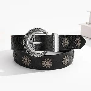 Vintage Style Flower Decor Pu Buckle Belt, Design Belt, Fashionable Belt for Women & Men, Trendy All-match & Exquisite Belt for Birthday Gift, Stylish Belts