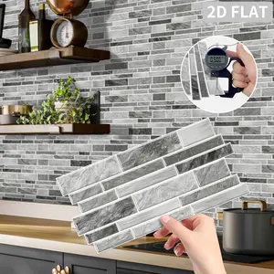 Mosaic Self-adhesive Tile Sticker, 12/24/48pcs Striped Marble Vinyl Bathroom Kitchen Home Decor, DIY Seamless Splicing Sticker, Sticker Tiles
