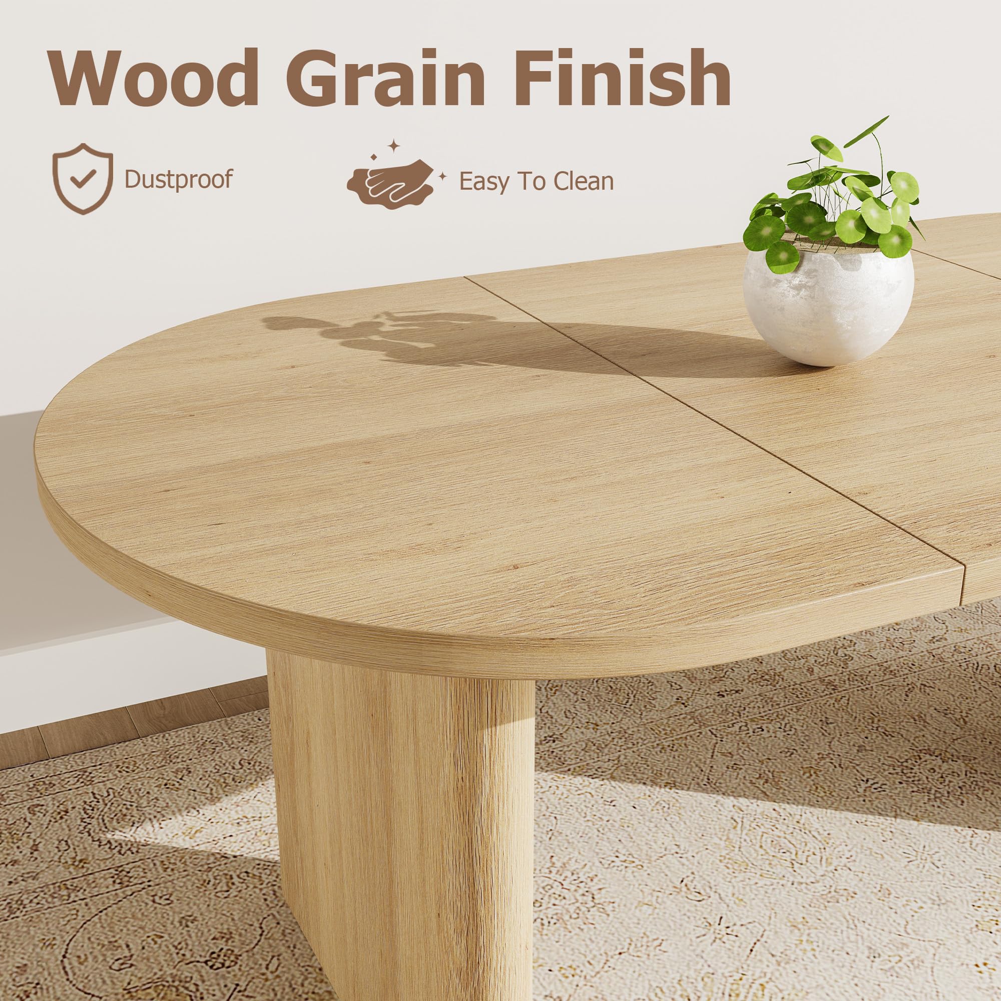 Modern Farmhouse Oval Dining Table ONLY TABLE, Seats 6-8, 70.8 Inch, Thick Sturdy Wooden Base, Spacious Tabletop for Dining Room, Kitchen and Living Room, Available in Classic Gray, Natural, Black, Farmhouse Style Table, 70.8X35.43"