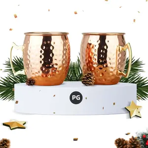 Moscow Mule Mugs - Large Size 19 ounces - Set of 2 Hammered Cups - Stainless Steel Lining - Pure Copper Plating - Gold Brass Handle - 3.7 inches Diameter x 4 inches Tall