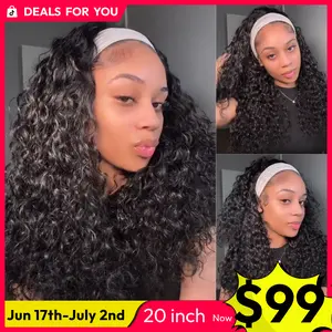 UNice Zero Stress Upgrade Water Wave Headband Wig Human Hair with Drawstring Glueless No Slipping Secure All Day Wigs for Beginners Friendly Summer Wig