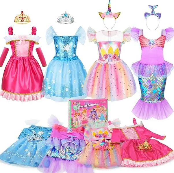 Princess dress-up for little girls, princess costumes for girls, with princess toys, suitable for role-playing, suitable as a Christmas gift and birthday present for girls aged 3-6,summervibes clothing