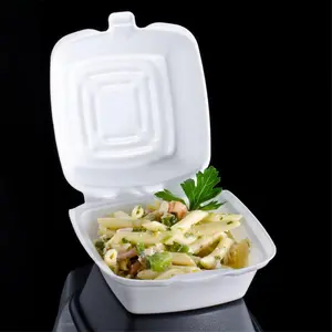 212 MAIN 50HT1 White Foam Hinged Lid Container - 5x5x3 in, Case of 500, Kitchen Essential Household Bakeware Item