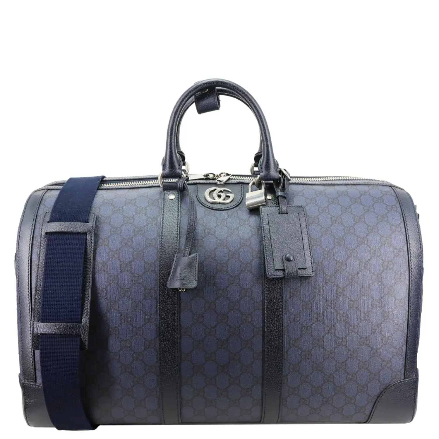 Pre-owned GUCCI Canvas Travel Bag GG Supreme Duffle Bag Navy Blue 724612