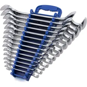 14-  Angle  Open End Wrench Set, Chrome Vanadium Steel | Include Standard Inch Sizes 3/8, 7/16, 1/2, 9/16, 5/8, 11/16, 3/4, 13/16, 7/8, 15/16, 1, 1-1/16, 1-1/8, 1-1/4 with Storage Rack