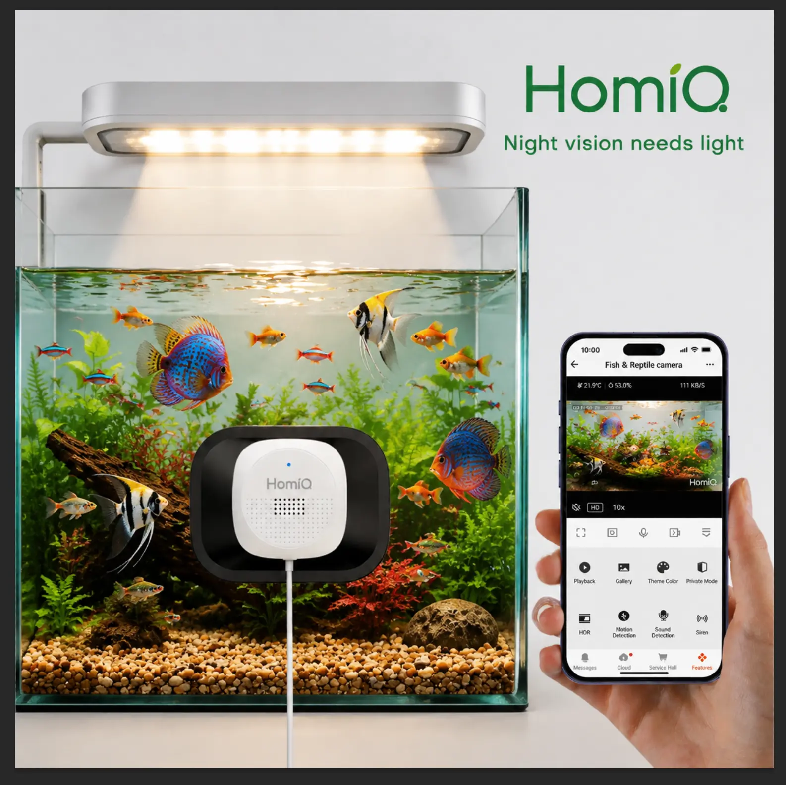 HomiQ 2K 3MP Aquarium & Terrarium Pet Camera.Magnetic Install &Close-Focus Lens for Fish,Lizard, Hamster, Chameleon, Gecko, Snakes, Reptile Pet and ,2.4GHz & 5GHz WiFi,ColorVue AI Night Vision,Auto-focus,24/7 Recording