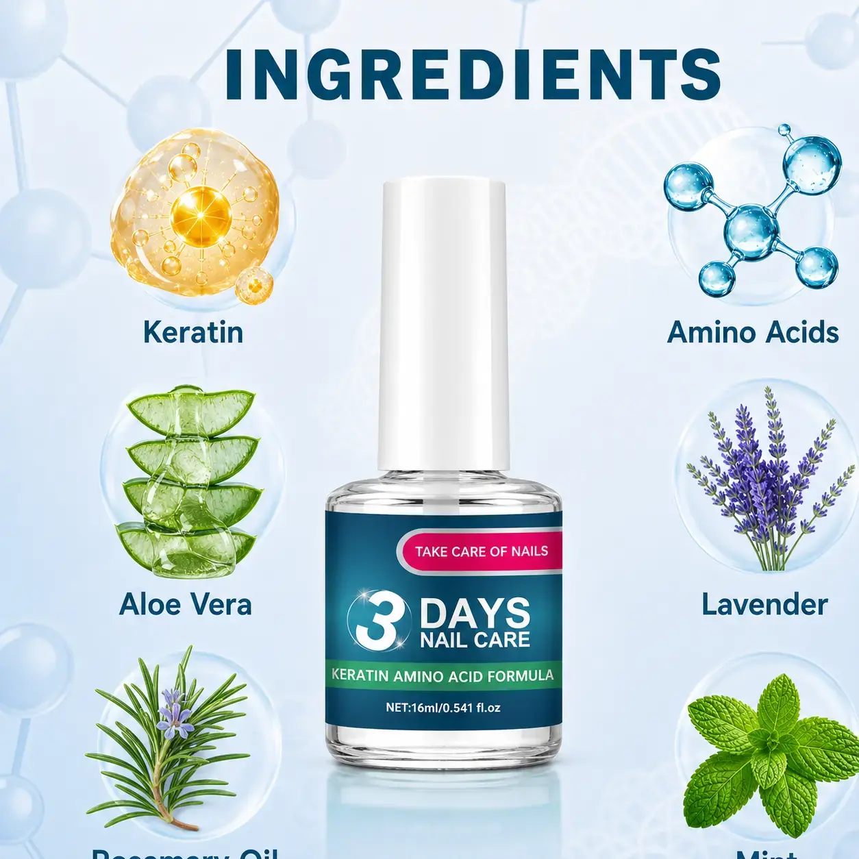 Keratin & Amino Acid Nail Strengthener, Clear Cuticle Oil Treatment for Nail Growth. Deep Moisturizing Hardener with Aloe & Macadamia for Weak, Brittle Nails & Dry Hands. Professional Nail Care (16ml*3). summervibes Daily Therapy