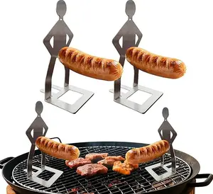 Fun BBQ Grill Men's Hot Dog Rack Stainless Steel Sausage Rack for Barbecue Camping and Parties Black 2 Piece Portable Reusable Kitchenware Food Material Stable Base Funny Shape Griddle
