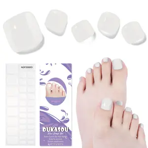 DUKASOU Semi Cured Gel Toe Nail Strips,32 Pcs Toe Nail Stickers Wraps(Snow White),Self Adhesive Long Lasting Toenail Polish Strips with UV Light Requried,Easy to Apply