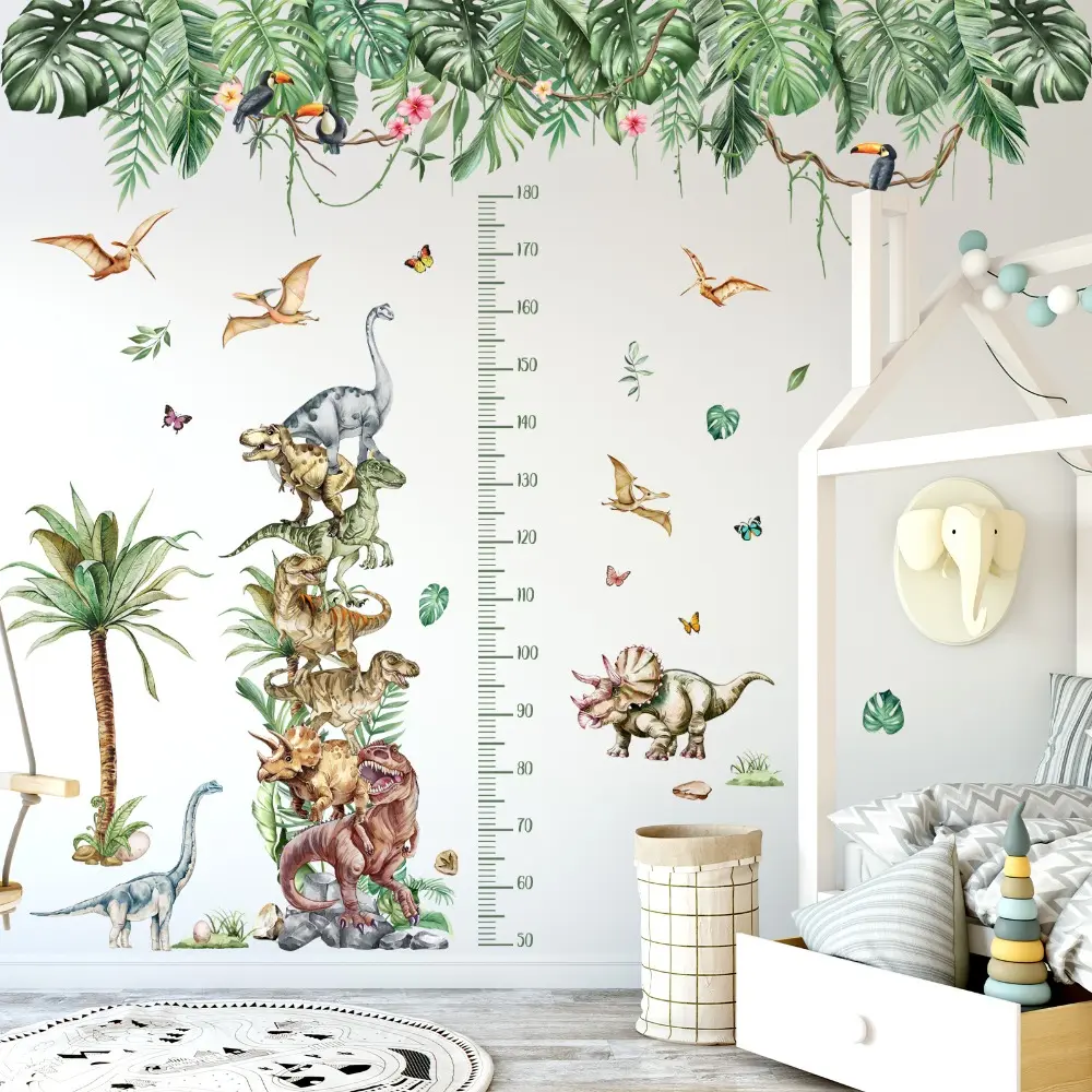 A set (30*90cm*6 pieces) large-size tropical rainforest & dinosaur height chart wall stickers, Self Adhesive Stickers, decorative stickers, Decoration Sticker for nursery, living rooms, hallways, children's rooms