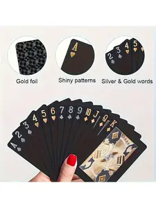 Waterproof black playing cards with golden spade design - Durable plastic playing cards, packed in a protective box, perfect for parties, Halloween, Thanksgiving, and Christmas gifts, poker night essentials | Fashionable playing cards | Protective card sl