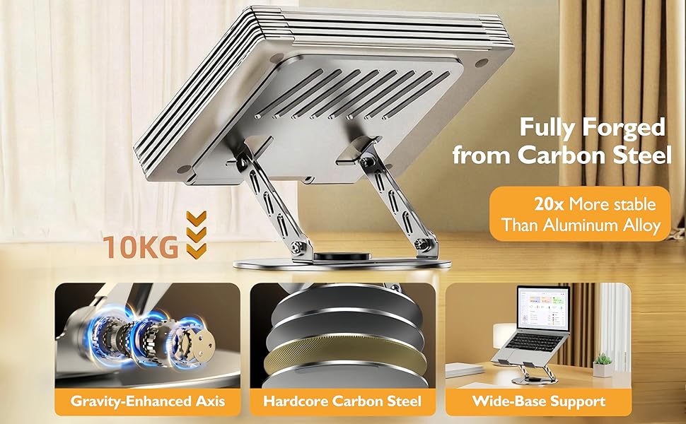 Adjustable Laptop Stand for Desk, 360 Degree Swivel Aluminum Laptop Riser, Foldable Ergonomic Notebook Holder with Ventilated Cooling Design, Heavy Duty Computer Stand Fits 10-17.3 Inch Laptops for Home Office, Gaming, Work from Home