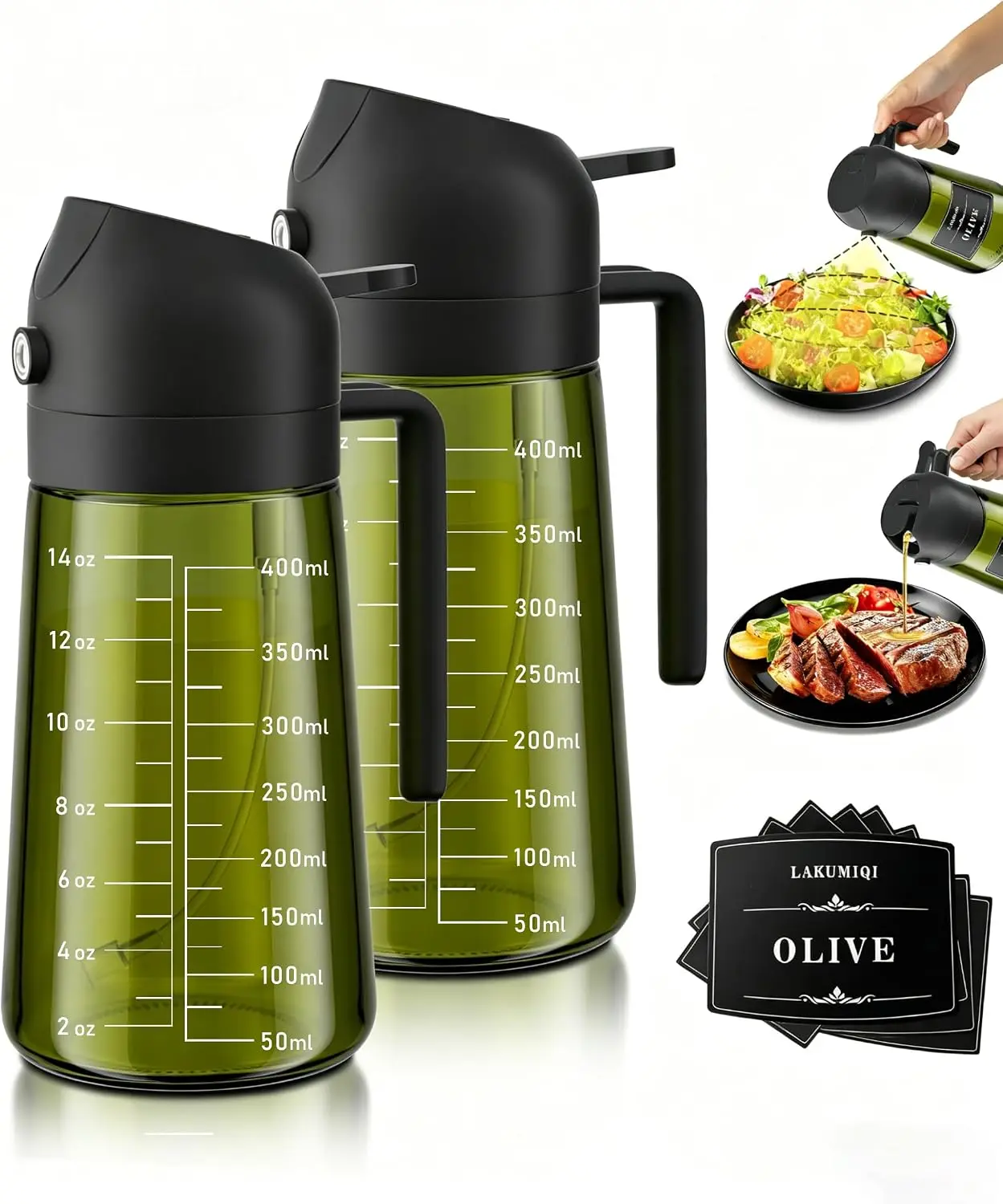 16oz Dark Lightproof Borosilicate Glass Olive Oil Sprayer & Dispenser for Kitchen Cooking, Kitchen Utensils, 2-in-1 Fine Mist Bottle with Wide Mouth for Easy Refill & Cleaning campingessentials