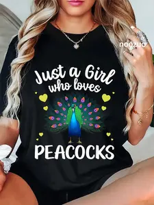 100% Cotton Funny Peacock Design For Women Girls Bird Peacock Lover T-Shirt