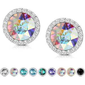 Dance Competition Earrings Hypoallergenic Sterling Silver Post Rhinestone Earrings for Women 10mm Halo Crystal Stud Earrings for Stage Opera Performance Wedding Bridal Earrings