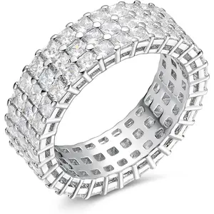GEMSME 3 Row Eternity Band for Women Cubic Zirconia Ring Stackable Engagement Wedding Ring Size 5-10 R-1007-W