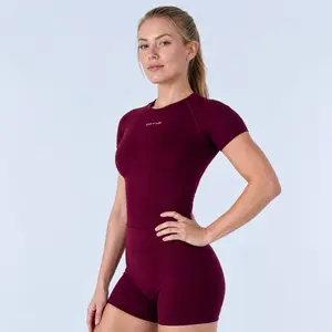 DFYNE Impct 2 Piece Shor Sleeve & Short SetSoulpting Contou reathable 4Way Streich WotkoutOutfi for Women Longline Ri Raslan Sleees High Stretch Durable Shape Retinino
