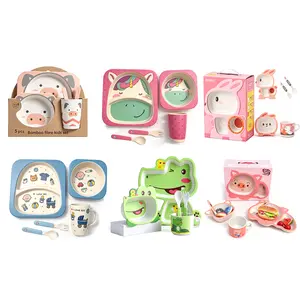 6Sets Kids Dinnerware Set, Cartoon Animal Shaped Divided Plate Bowl Cup Spoon Fork, BPA Free Dishwasher Safe Toddler Mealtime Tableware Gift