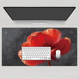 LIVEKEY Large Mouse Pad 40x80cm with Red Floral Design, Non-Slip Base & Stitched Edges for Gaming, Office, Writing - Multi-Scenario Durable Desk Mat
