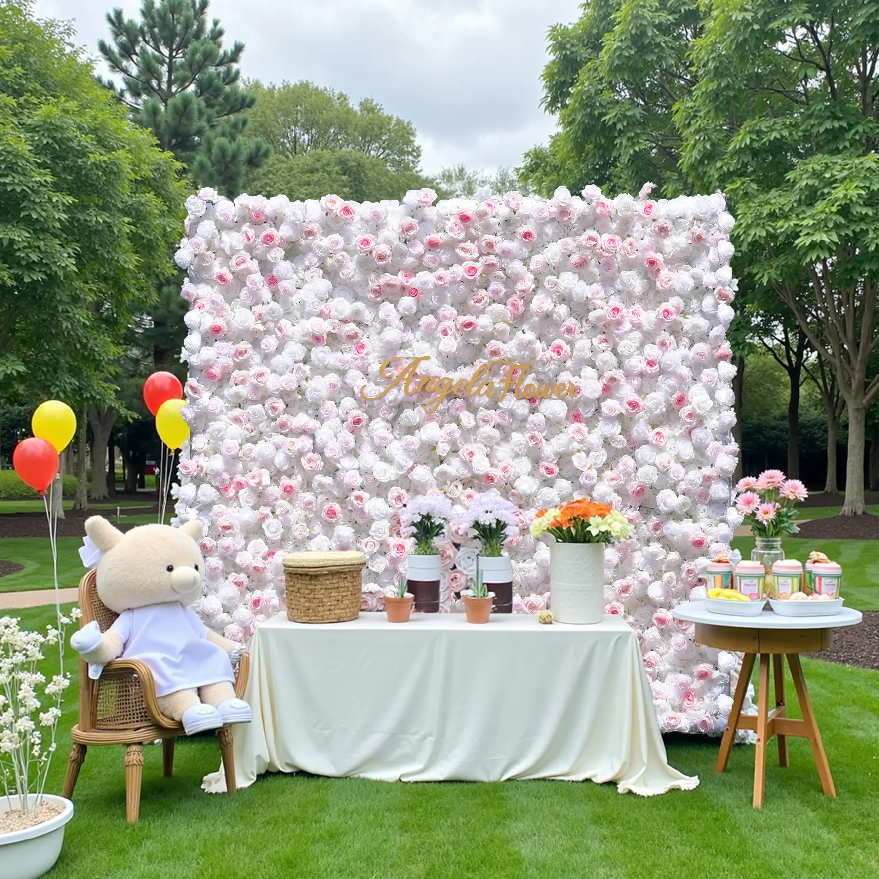 S-A8912 White Pink 5D Flower Wall Cloth Base Wedding Backdrop Supplies