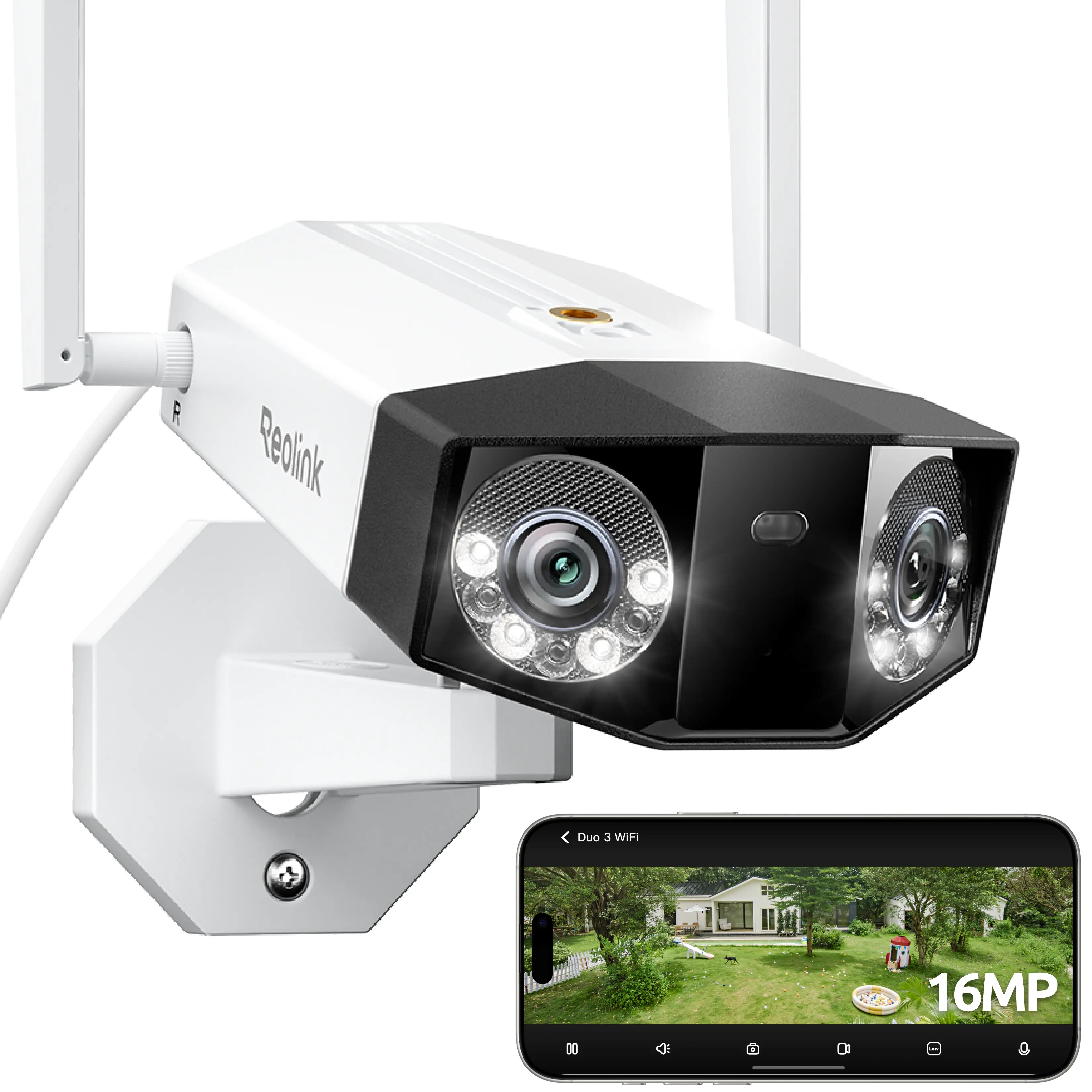 Reolink Duo 3 WiFi 16MP Dual-Lens Plug-in Security Camera, 180° View, Motion Track, Spotlight Night Vision, 24/7 Recording