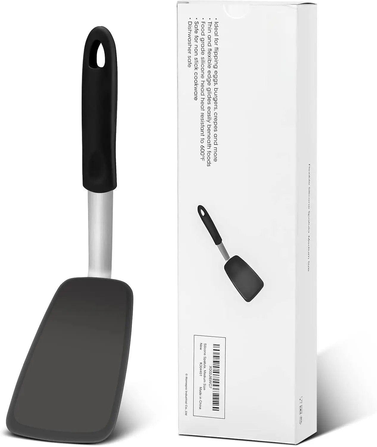 Durable Stainless Steel Flexible Spatula with Handle, 12.25” x 3.5” Synthetic Angled-Tip 600F Heat-Resistant Cooking Turner for Nonstick Cookware, Medium Kitchen Cooking Utensil for Flipping Eggs, Pancakes, Everyday Use