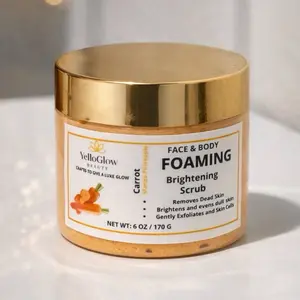 YelloGlow Beauty Carrot  Foaming Brightening Scrub for Face & Body with Shea & Mango Butter Jojoba Oil for Nourished Skin & Radiant Glow
