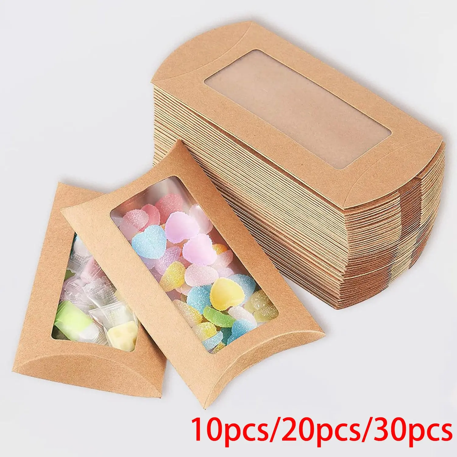 10/20/30 Leather Paper Mini Pillow Boxes, Window Decor Gift Display Box, Creative Gift Box with Transparent Window, Foldable Candy Chocolate Jewelry Wedding Party Gifts, Creative Gift Packaging, Gift Box Design