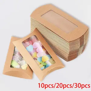 10/20/30 Leather Paper Mini Pillow Boxes, Window Decor Gift Display Box, Creative Gift Box with Transparent Window, Foldable Candy Chocolate Jewelry Wedding Party Gifts, Creative Gift Packaging