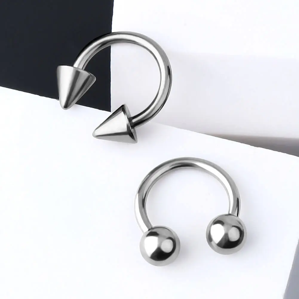 OUFER BODY JEWELRY 2PCS 16G Implant Grade Titanium Horseshoe Septum Rings with Ball & Spike Ends, Tarnish Proof & Secure Threaded Body Jewelry Set, Titanium Nose Hoops, Piercings, Tarnish Proof Jewelry