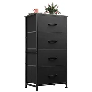 Dresser with 4 Drawers, Fabric Storage Tower, Organizer Unit for Bedroom, Hallway, Entryway, Closets, Sturdy Steel Frame, Wood Top, Easy Pull Handle, Charcoal Black