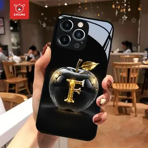 Crystal Apple Logo Tempered Glass Phone Case for iPhone 11 12 13 14 Pro Max, Anti-Drop Shockproof Full Coverage Cover