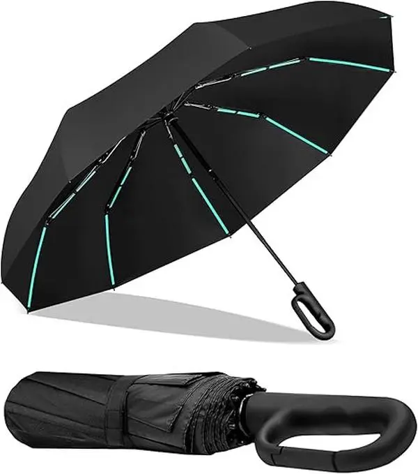 Automatic Folding Umbrella 1 Count 60pcs Portable Rain Umbrella with Loop Buckle Windproof Waterproof for Men Women