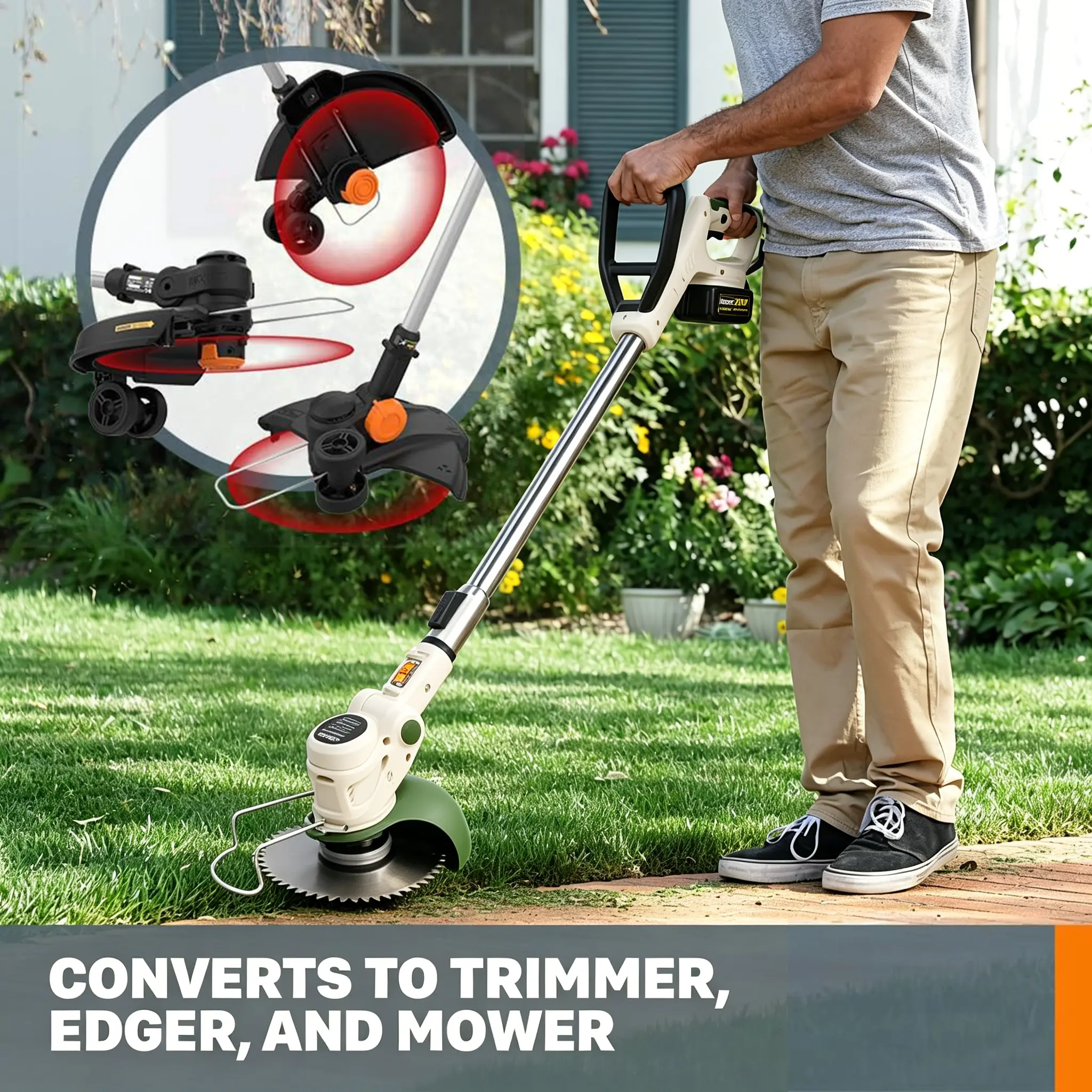 Portable Cordless Lawn Mower 3 Blades Dual Lithium Battery Electric Weeder Garden Grass Trimmer