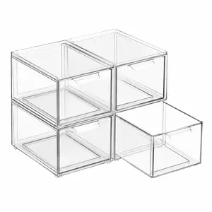 4 Pack Clear Stackable Acrylic Storage Boxes – Drawers for Bathroom Vanity, Office, Craft Room – Dustproof & Easy Clean