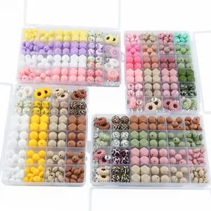 136pcs Silicone Beads Set, 4 Colors Sunflower Design, DIY Craft Supplies with Box, Jewelry Making Kit, Party Favors, Creative Gift Idea, DIY with Charms