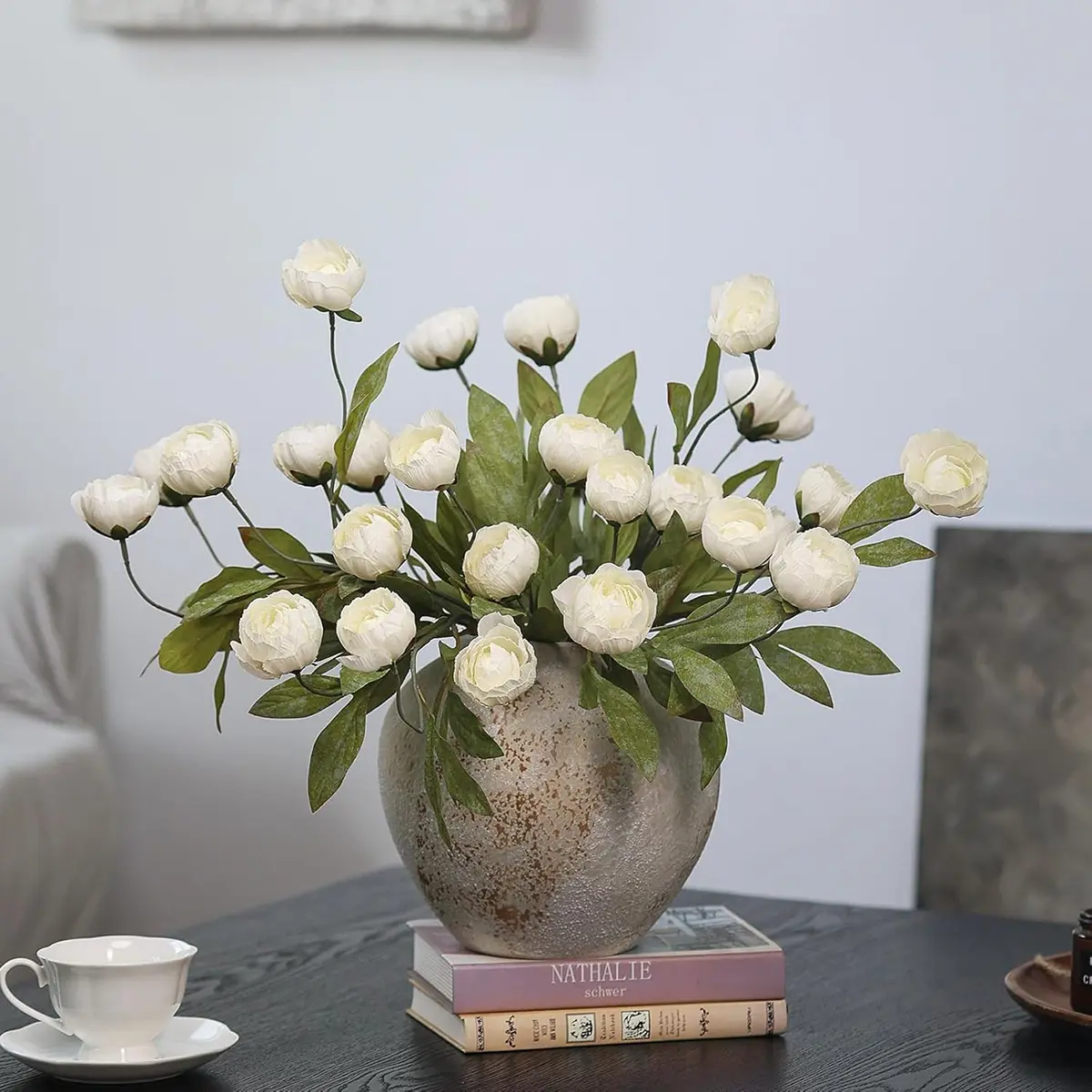 Artificial Peonies Stems Flowers Vintage Faux Peonies Stems Real Look Fake Peony Branches for Vase Filler DIY Bouquet Weeding Registry Centerpieces Bridal Shower Gifts Home Decor, 3/6Pcs