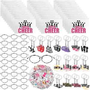 91 count Gifts for Cheerleader Cheer Gifts Bulk Cheer Makeup Bag &  & Bracelet &  Stickers for Women Girls Teammates  Team(Black)