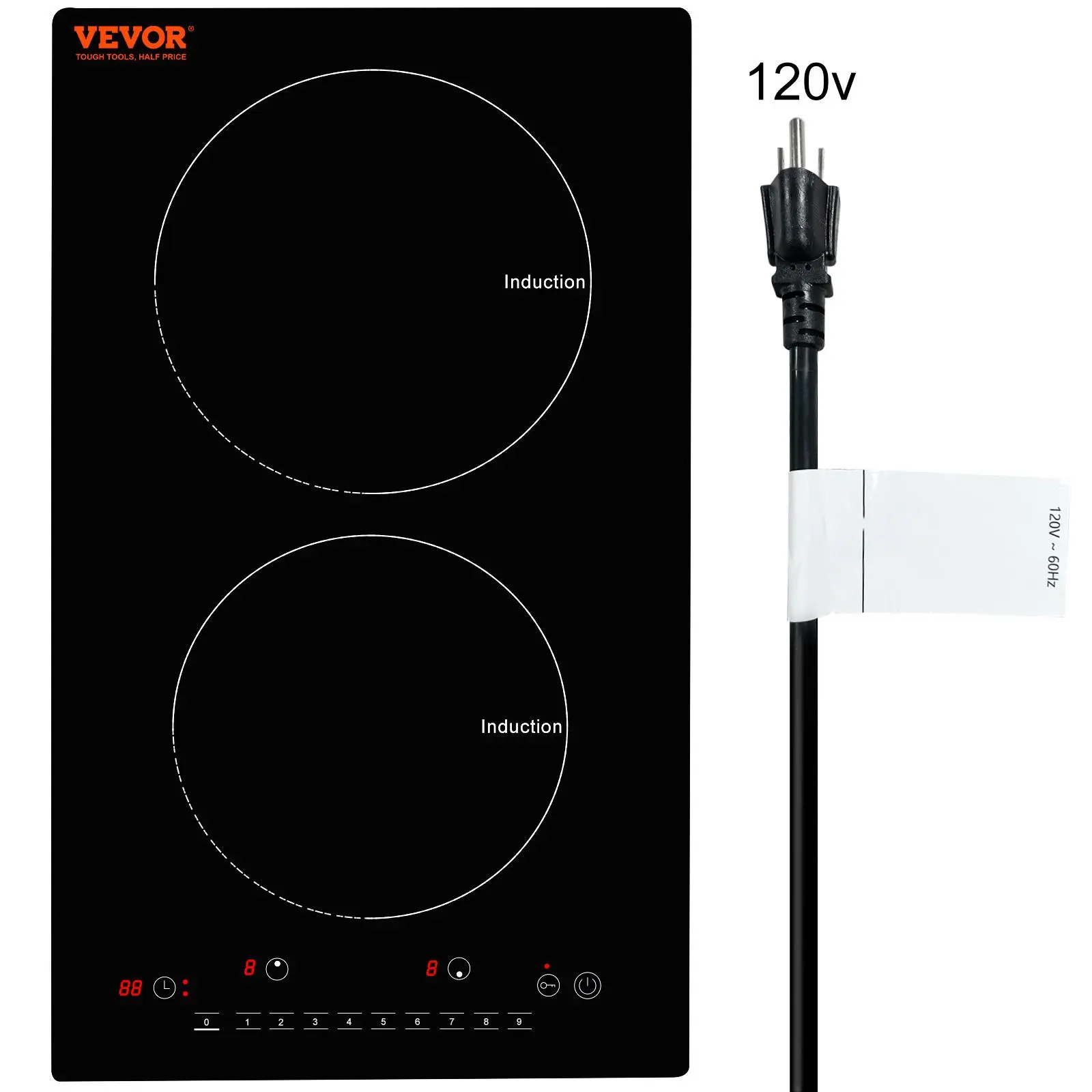 【Summerfinds】VEVOR Portable Double Burner Electronic Induction Cooktop - 12-in Built-in Magnetic Hob, 1800W, 9 Heating Levels, LED Touch Screen, Child Lock, Over-Temperature Protection, Countertop Design, Portable Countertop Induction Hobs